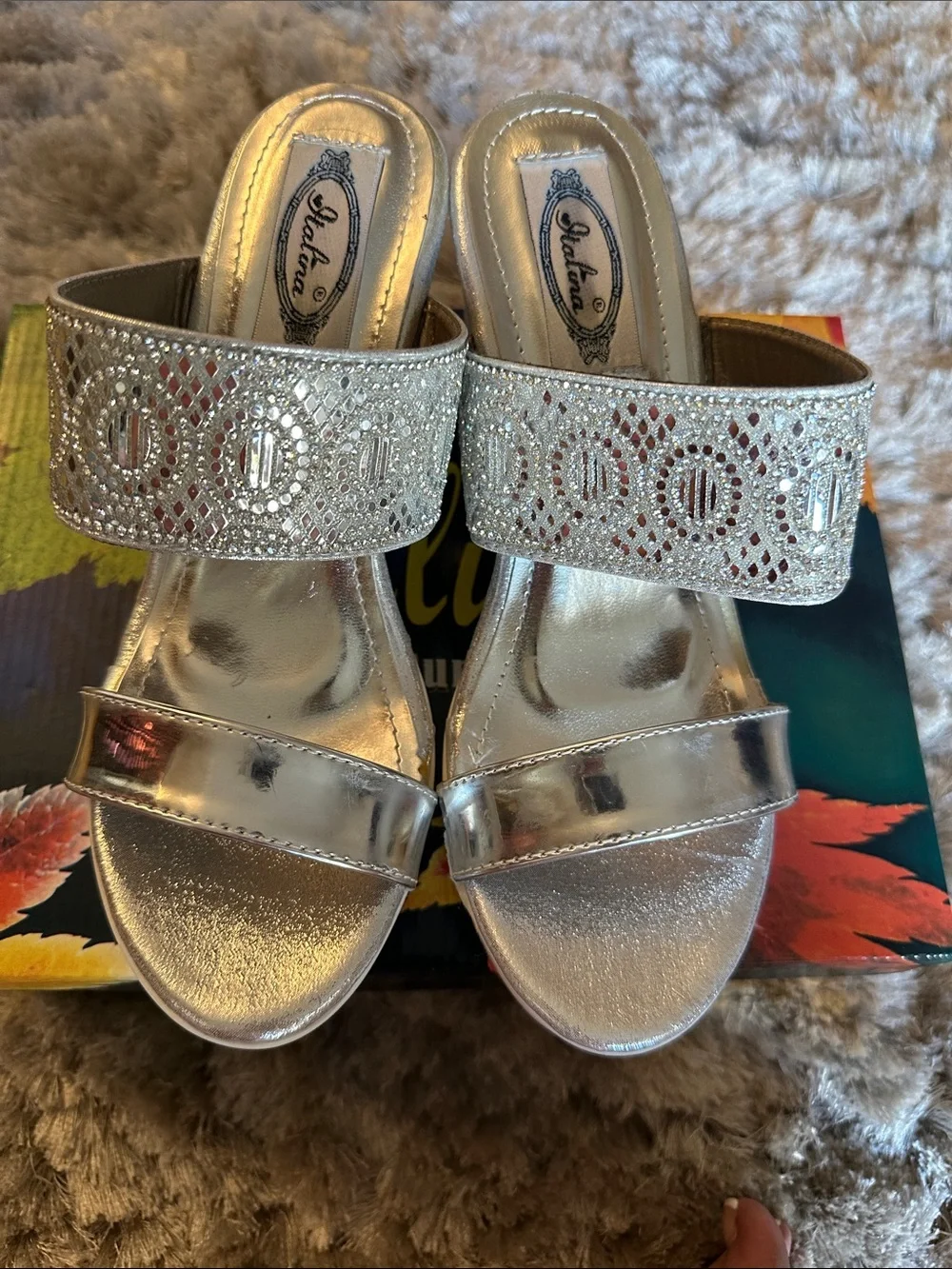 Italina Silver Crystal Rhinestone Wedge Sandals Size 8 NIB